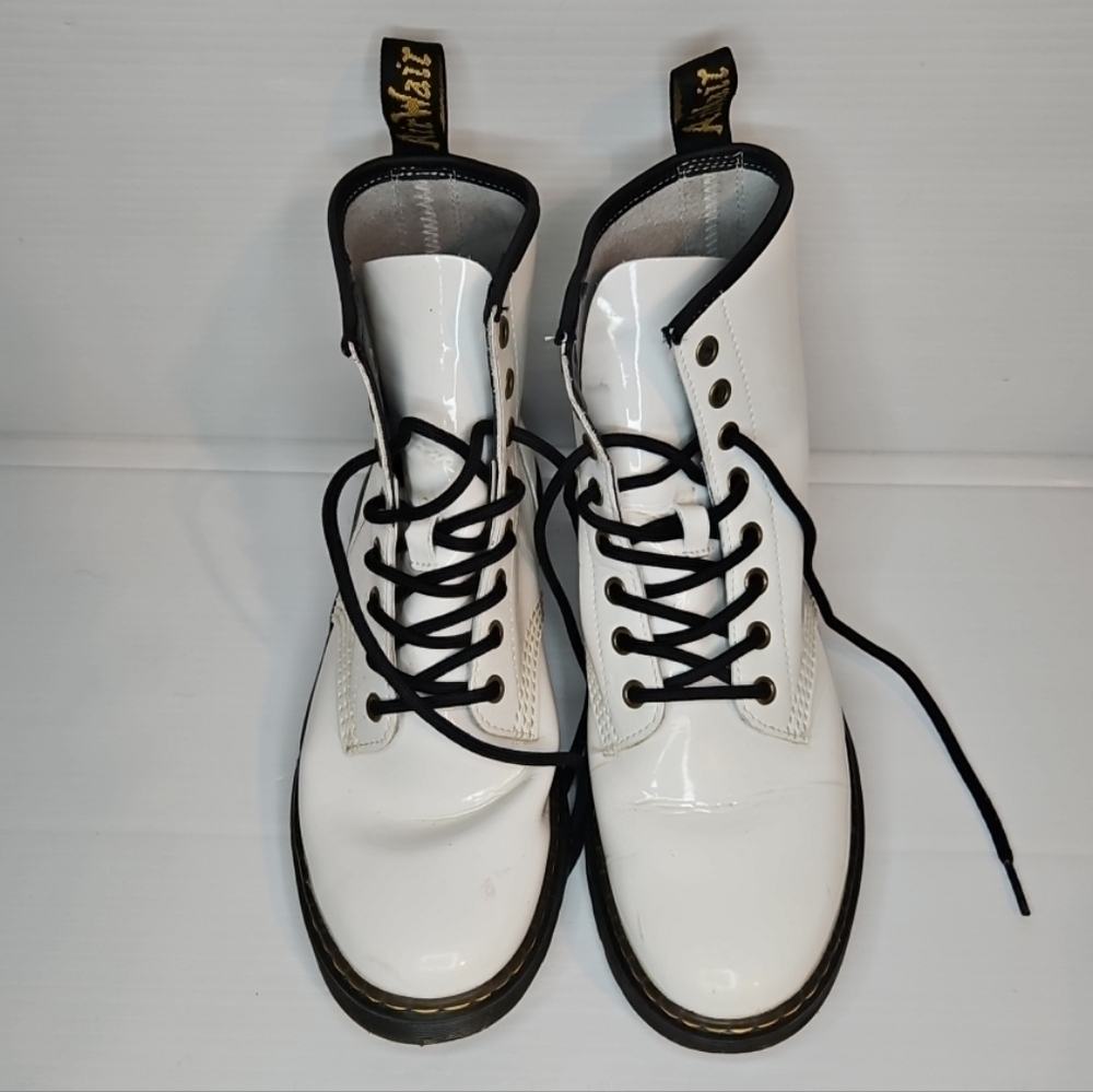 Dr. Martens Zavala Combat Boots White Patent Leather Women’s Size 8